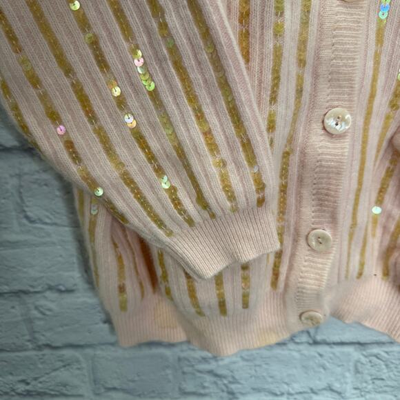 Vintage Evan Picone V-Neck Cardigan Sweater Pink Sequins Angora Wool Size L - Picture 6 of 7